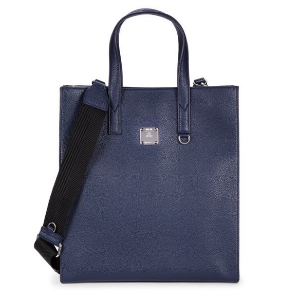 $750 MCM Aren Navy Leather Camouflage Print Tote Bag - Picture 4 of 9